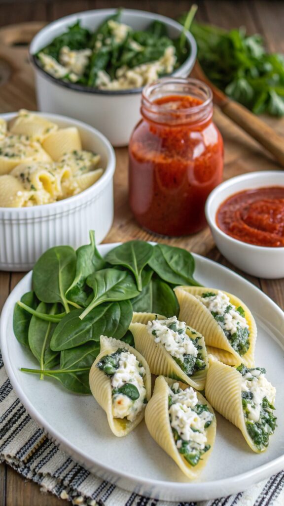 Ingredients for Spinach And Ricotta Stuffed Pasta Shells
