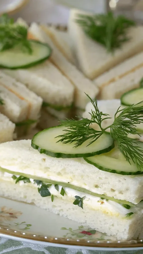 Plated Herbed Cucumber Tea Sandwiches