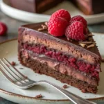 Slice of Raspberry Chocolate Ganache Cake