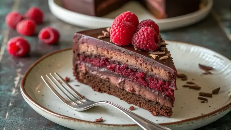 Slice of Raspberry Chocolate Ganache Cake