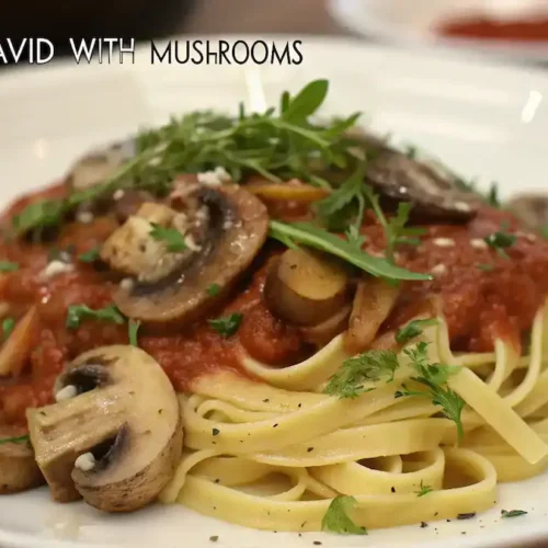 Finished Sauce David With Mushrooms on pasta