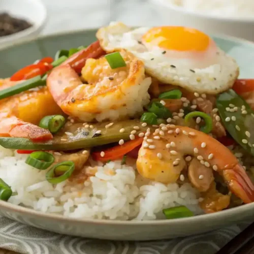 Plated Shrimp And Egg Stir Fry
