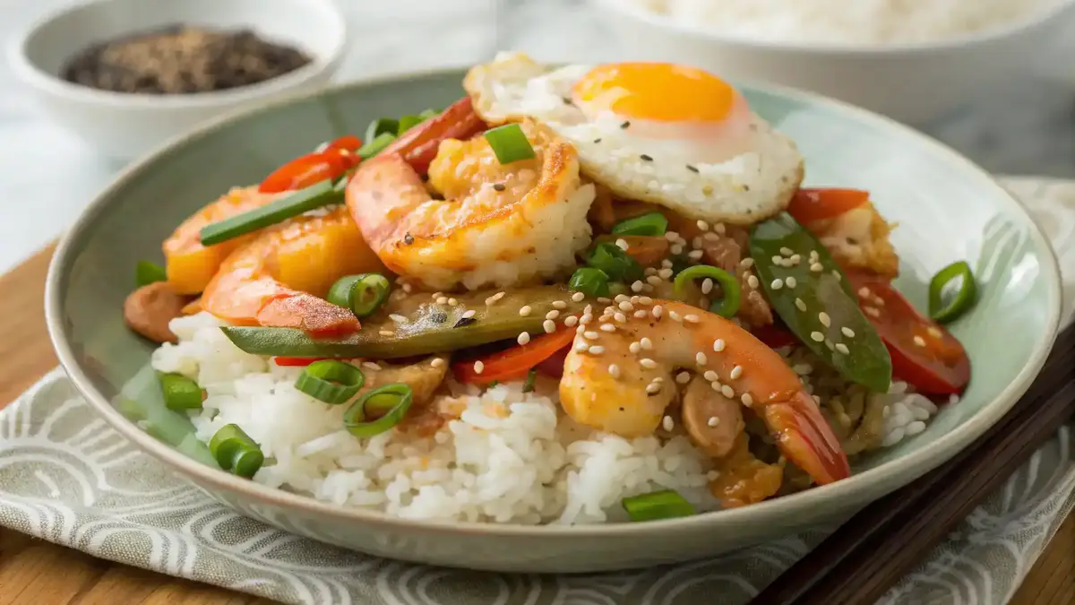 Plated Shrimp And Egg Stir Fry