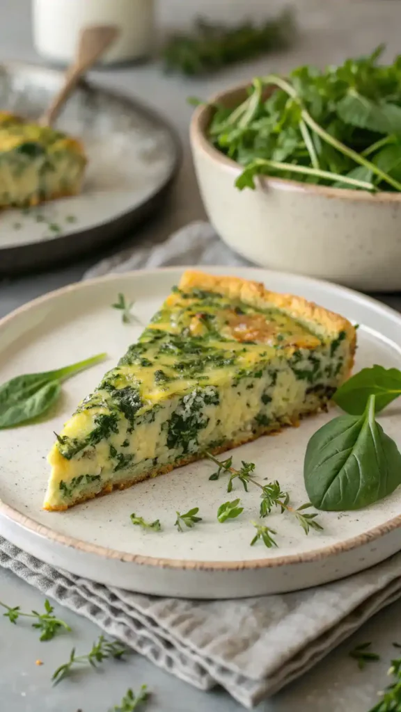 Slice of Crustless Spinach Quiche