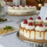Vanilla Caramel Delight Cake with Whipped Cream & Raspberries
