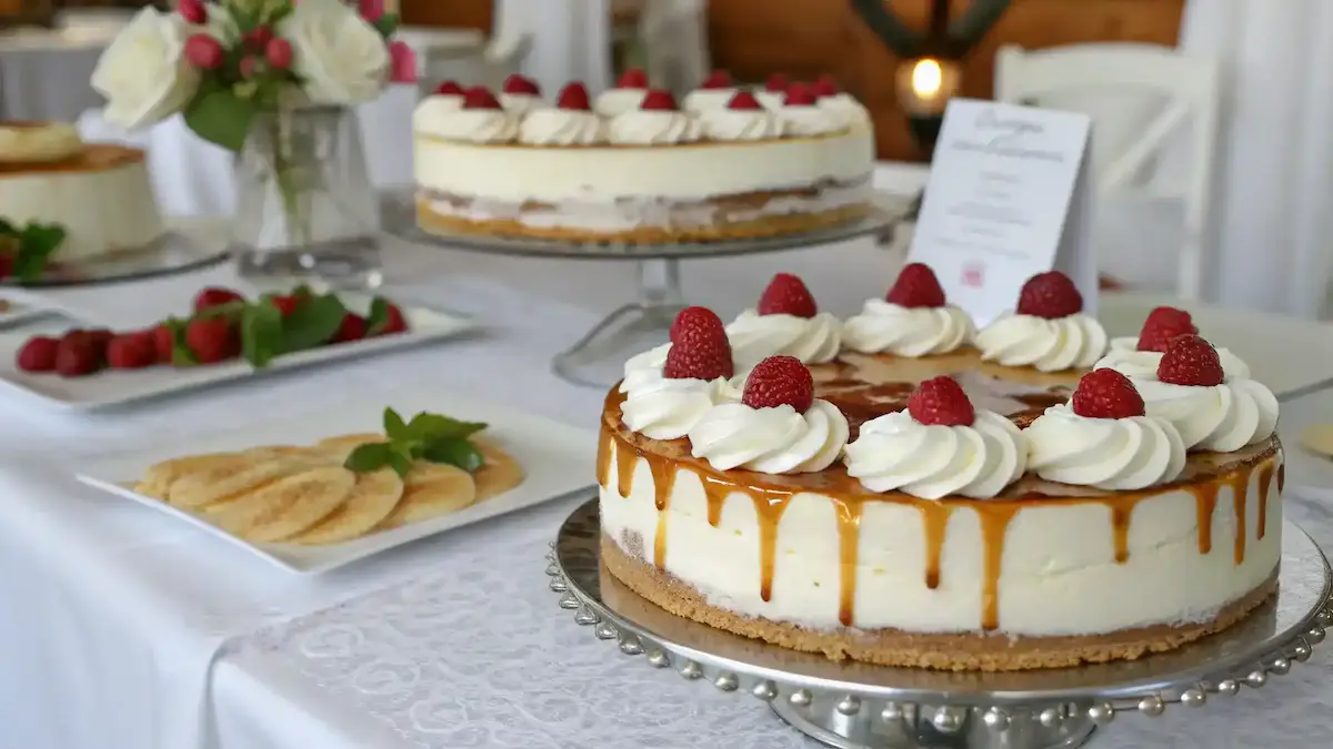 Vanilla Caramel Delight Cake with Whipped Cream & Raspberries